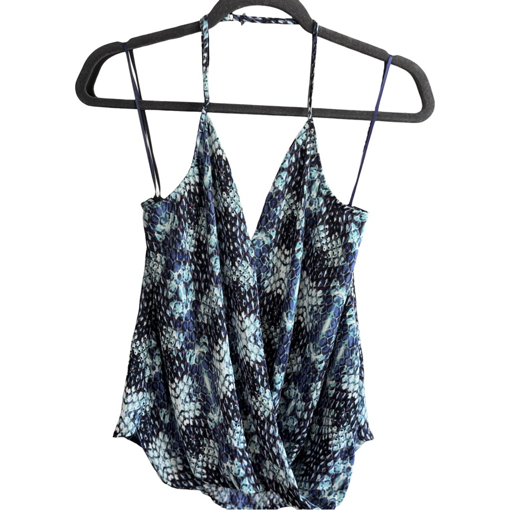 Aqua Blue and Black Patterned Halter Camisole adjustable strap